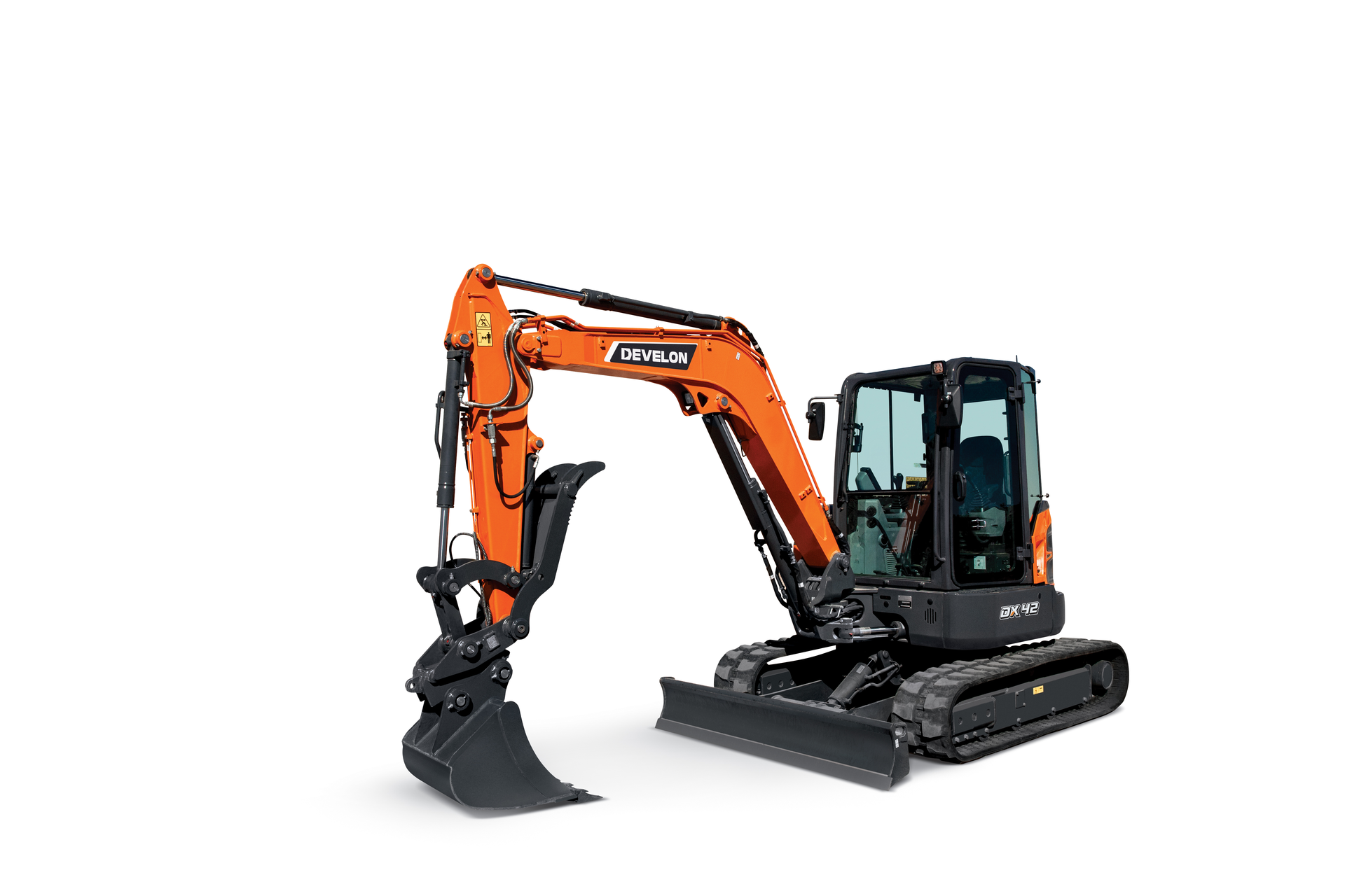 Part of the next-generation -7 Series mini excavator lineup, the DX42-7 offers fast cycle times, torque-limiting piston pumps that respond to load demands and a large counterweight for balance and durability.