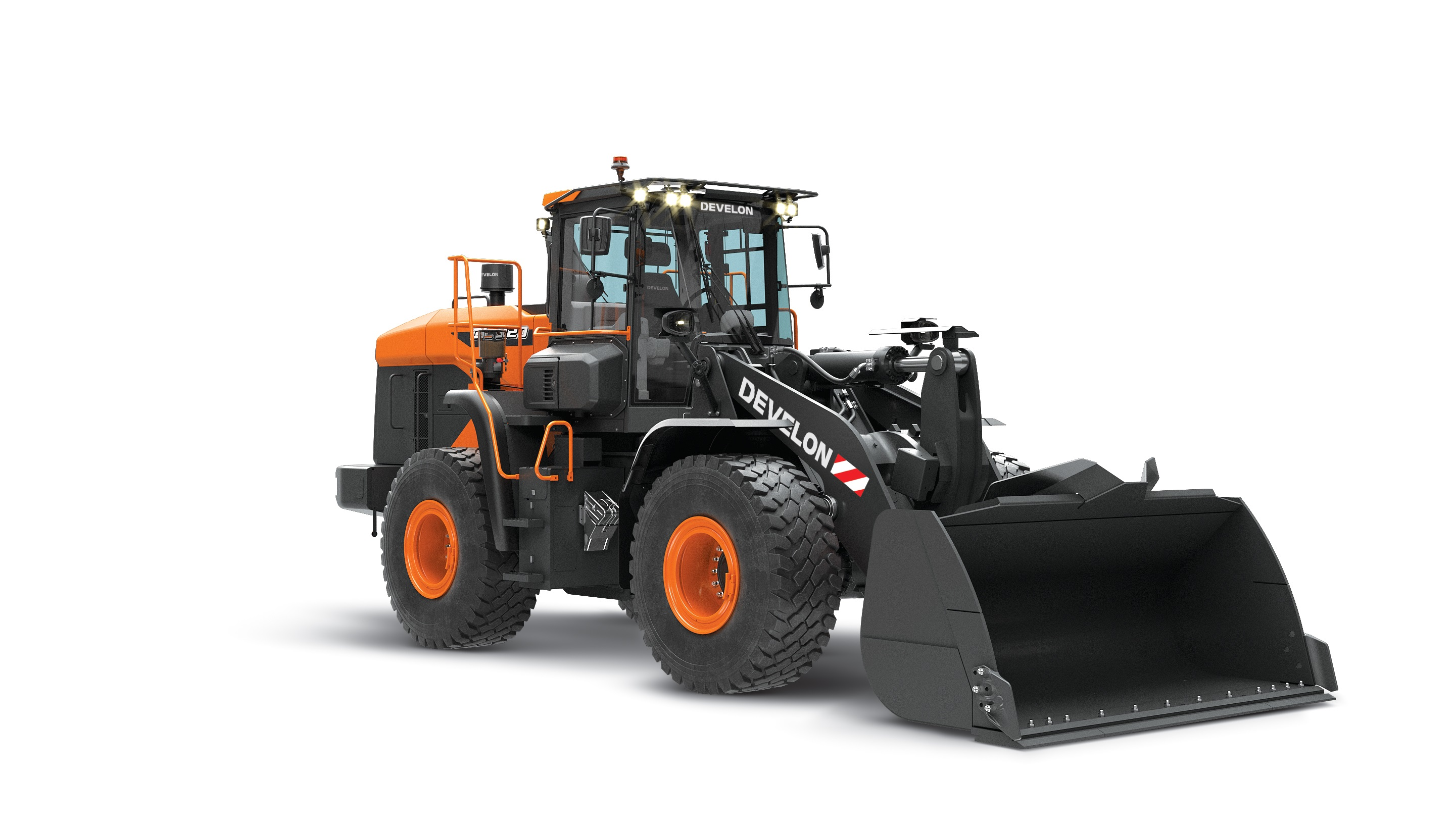 The DEVELON DL320-7 wheel loader is part of the next-generation -7 Series lineup, featuring upgrades such as increased bucket capacity, redesigned cab with first-class comfort features and fuel-saving technologies.