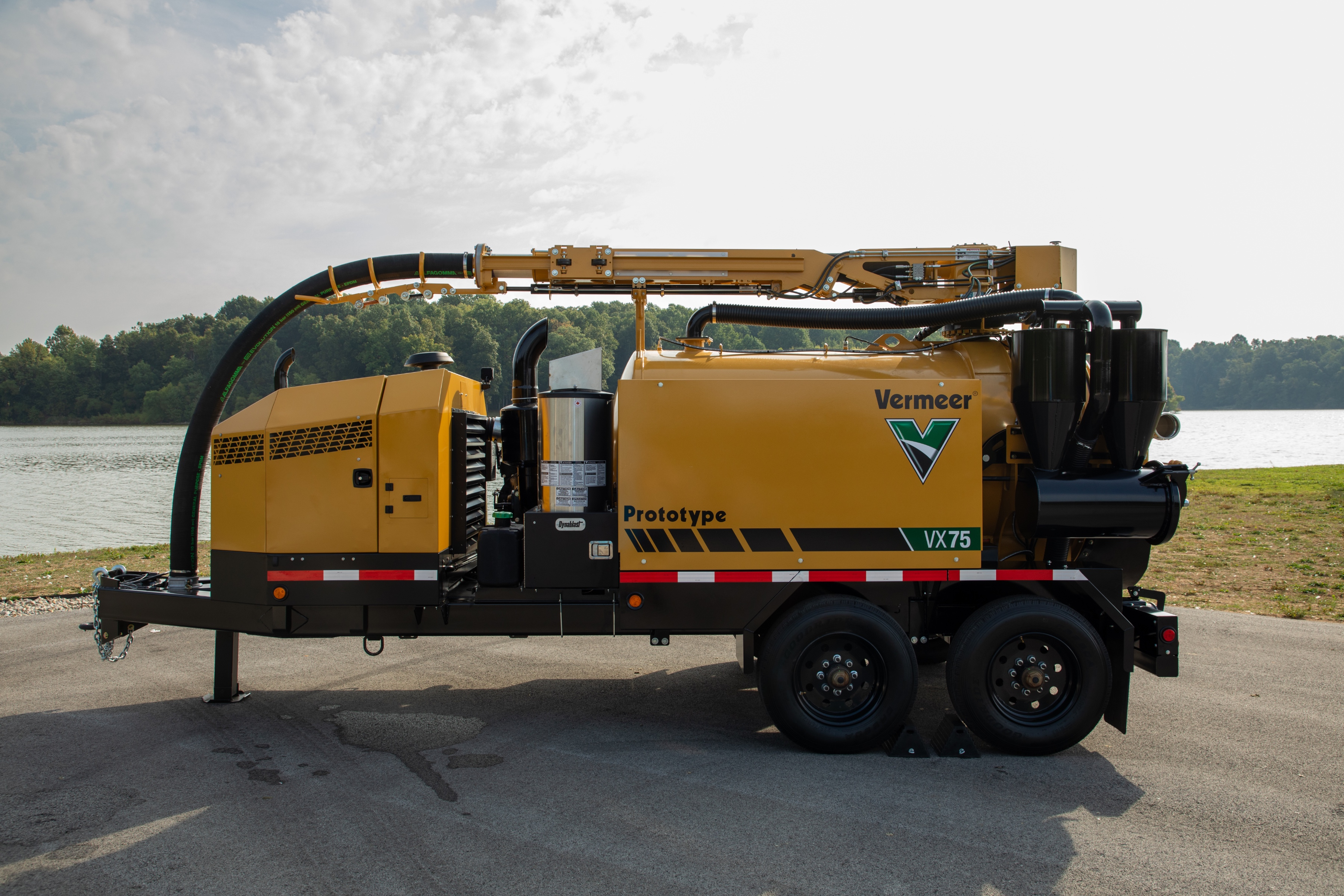 The 75-hp vacuum excavator is available with a 5-in. (12.7-cm) hydraulic boom option for standard units and a 4-in. (10.2-cm) hydraulic boom option for air and jetter versions.
