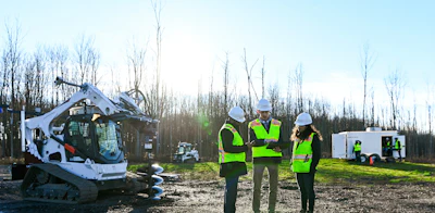Moog Construction engineers at a dig site test some automated capabilities and machine control on various compact construction vehicles.