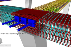 An example of rebar and post-tensioned cables in a BIM image.