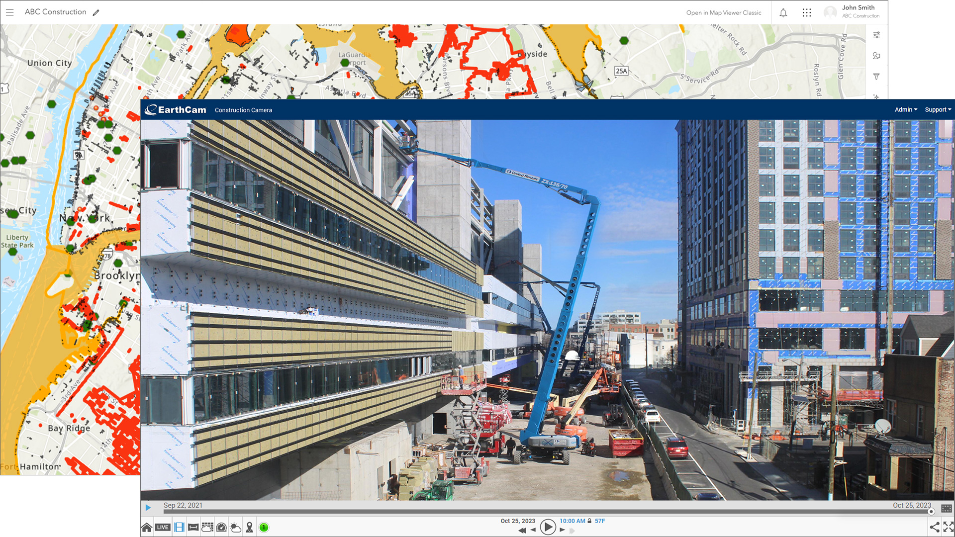 With EarthCam’s integration, users can access live-streaming views of mapped locations together with many layers of contextual data.