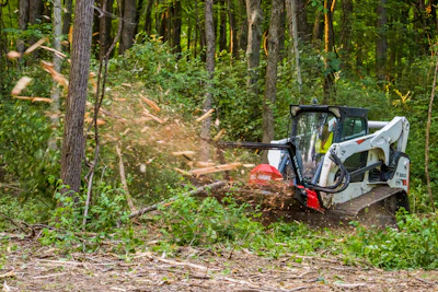 With a working width of 60 in., the disc mulcher is purpose-built for 75- to 132-hp skid steers and compact track loaders that operate with 30 to 50 gallons per minute (gpm) of auxiliary hydraulic flow.