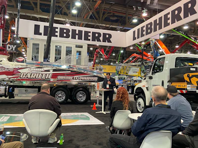 Liebherr’s Divisional Director of Concrete Technology Guilherme Zurita begins the press conference discussing the newest concrete pump, the 38Z4 XXT.