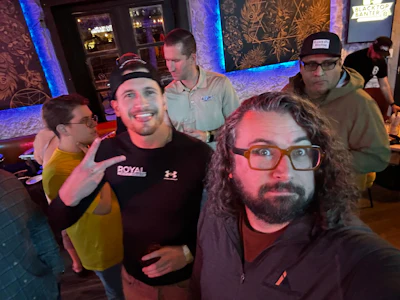 At the Blacktop Banter PAVE/X Kickoff party. Kenny Roy, Royal Pavement Solutions; Brandon Noel, Editor, Pavement Maintenance and Reconstruction.