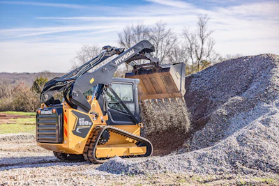 The Hyundai HT100V CTL working in a gravel-hauling application.