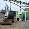 The electric-powered excavator can be charged rapidly using the PowerTree.