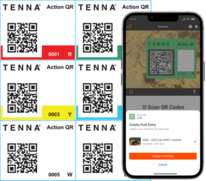 Action QR supports processes by allowing contractors to pre-configure color-coded QR labels which, when scanned by field users, open distinct actions within the Tenna App to facilitate the beginning of a workflow.
