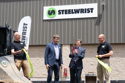 From left: Richard Aulin, vice president Region Americas; Stefan Stockhaus, CEO of Steelwrist; Sen. Richard Blumenthal, and Peter Gaj, vice president of sales at Steelwrist Inc.