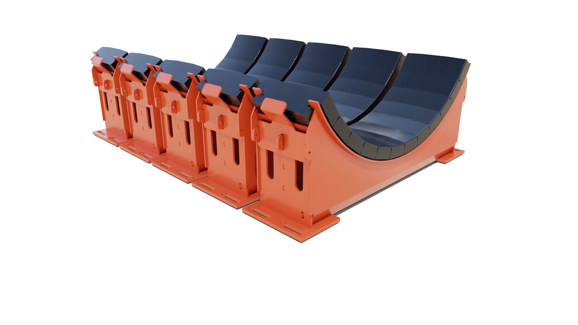 The new arrangement includes larger pad cartridges for durability and a reinforced point of connection between the pads and cradle frame.