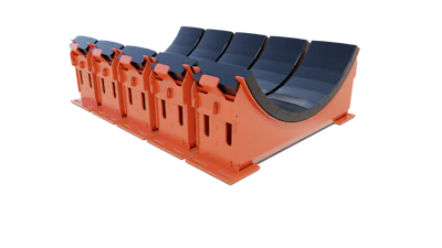 The new arrangement includes larger pad cartridges for durability and a reinforced point of connection between the pads and cradle frame.