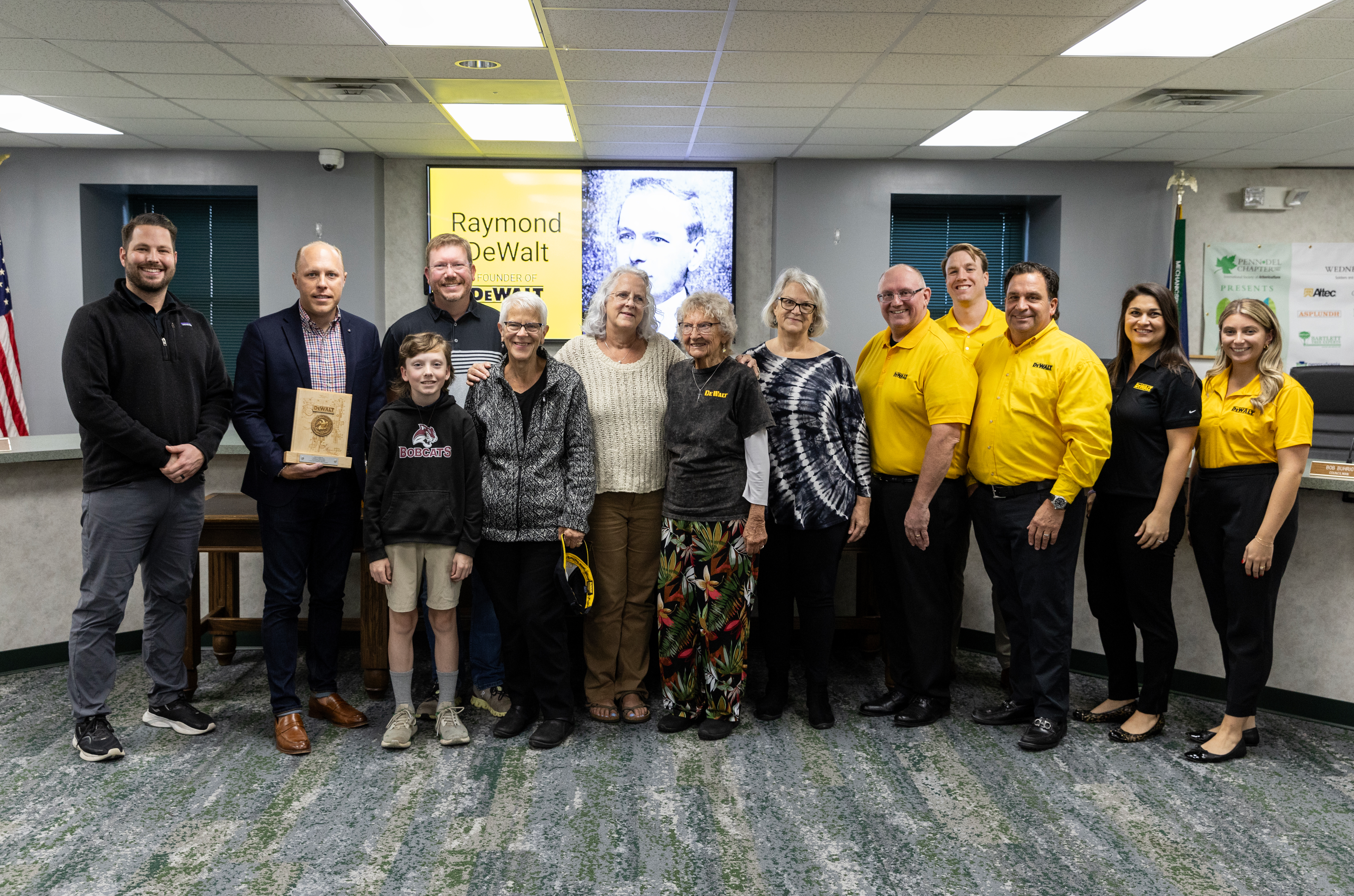 The ceremony brought together descendants of DeWalt and DEWALT representatives.