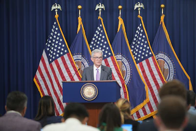 Chair Jerome Powell answers reporters' questions at a recent press conference.
