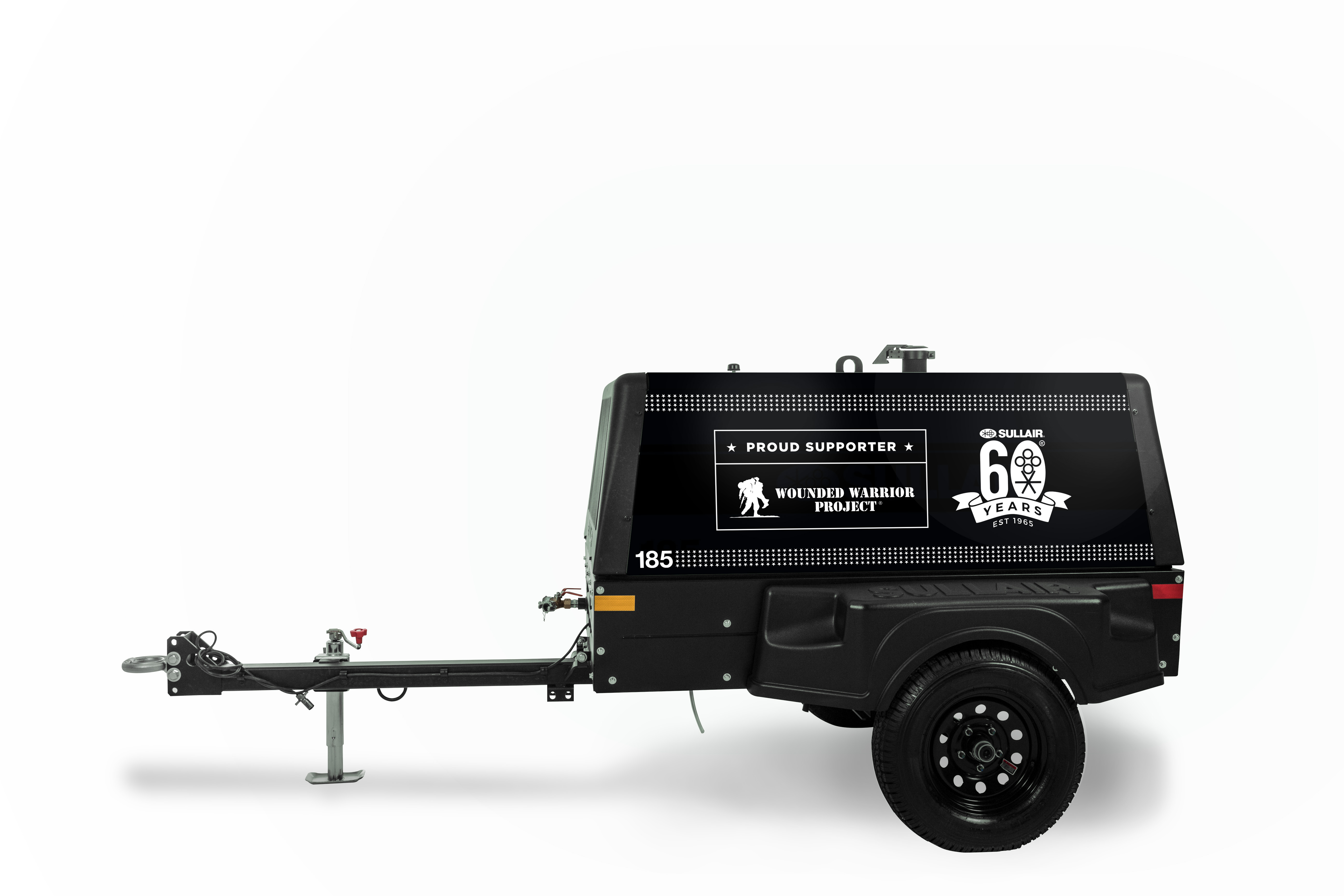 The donated WWP-themed Sullair Series 185 air compressor features hand-written messages of support and gratitude from Hitachi Global Air Power employees.