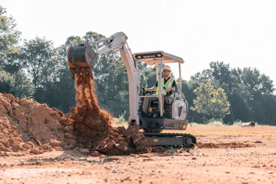 Takeuchi’s TB20e electric excavator, pictured here in its canopy configuration, will be on display in a new cab configuration at bauma 2025.