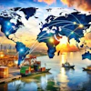Global shipping and international trade network connecting continents via maritime routes