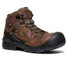 Rugged brown leather hiking boot with black protective toe cap