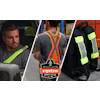 Ergodyne safety gear: workers wearing high-visibility safety vests and backpacks