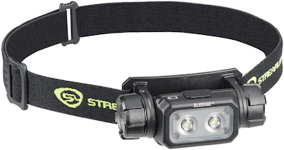 Black Streamlight Sledge LED headlamp with adjustable black strap