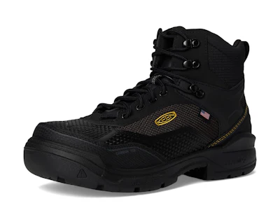 Black Keen work boot with mesh panels and rugged sole