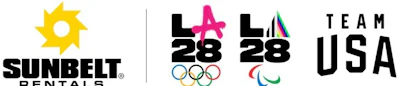 Sunbelt Rentals, LA28 Olympics, and Team USA logos side by side