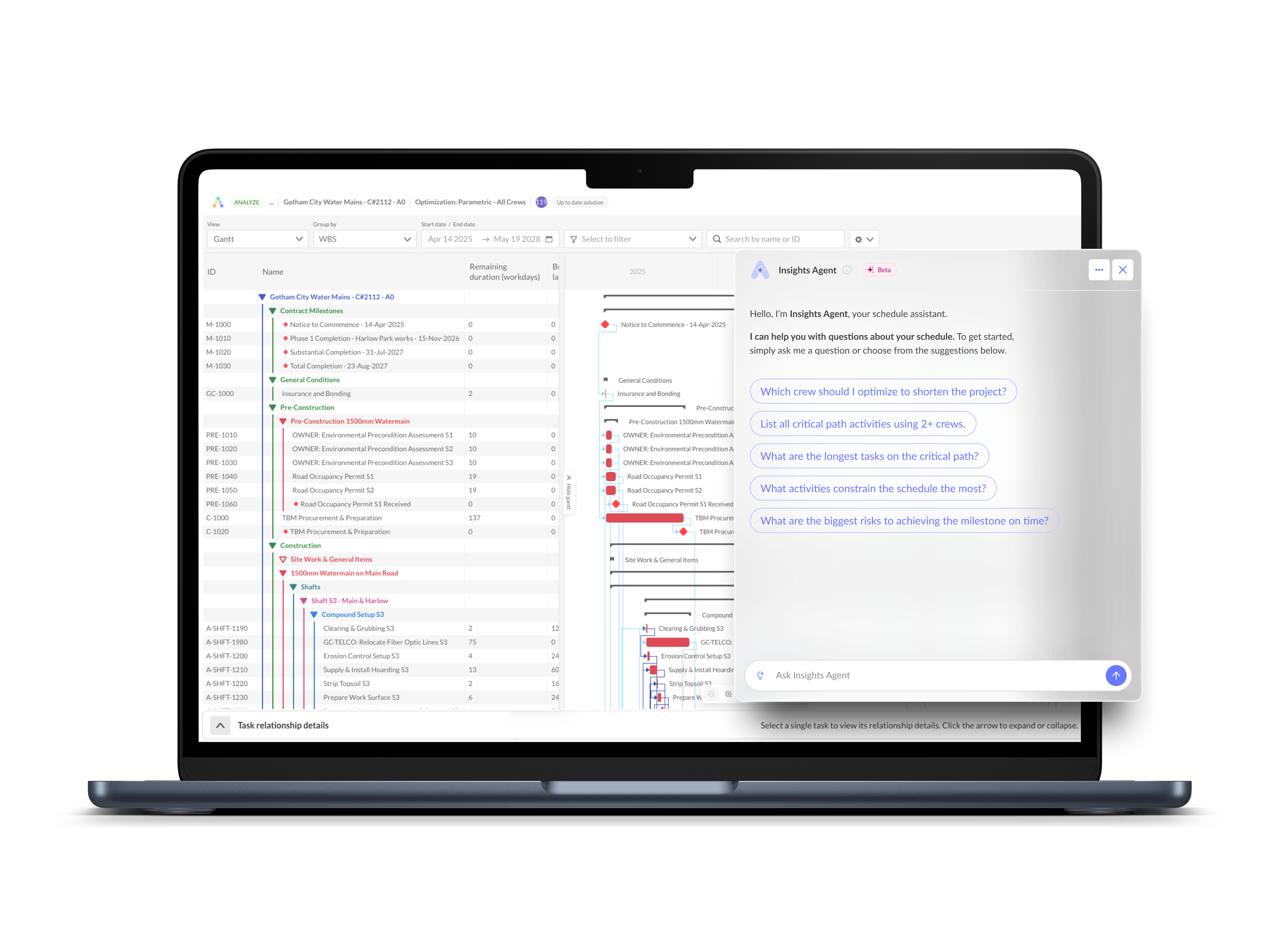 Laptop screen showing analytics dashboard with multiple panels and chat interface