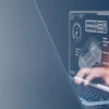 Digital technology interface with holographic data visualization and interactive touchscreen