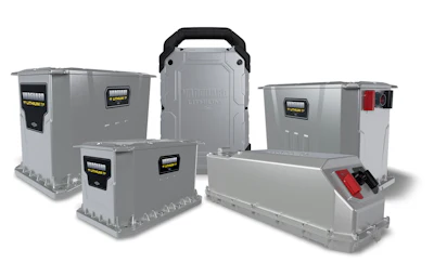 Multiple gray Vanguard industrial battery and power storage units