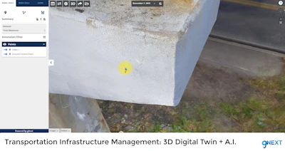 Digital infrastructure management platform showing concrete surface with annotation point