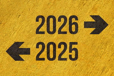 Yellow textured background with black arrows pointing to years 2025 and 2026