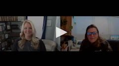 Two people in a split-screen video conference call, smiling