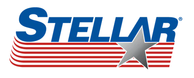 Stellar logo with blue letters and red striped star symbol