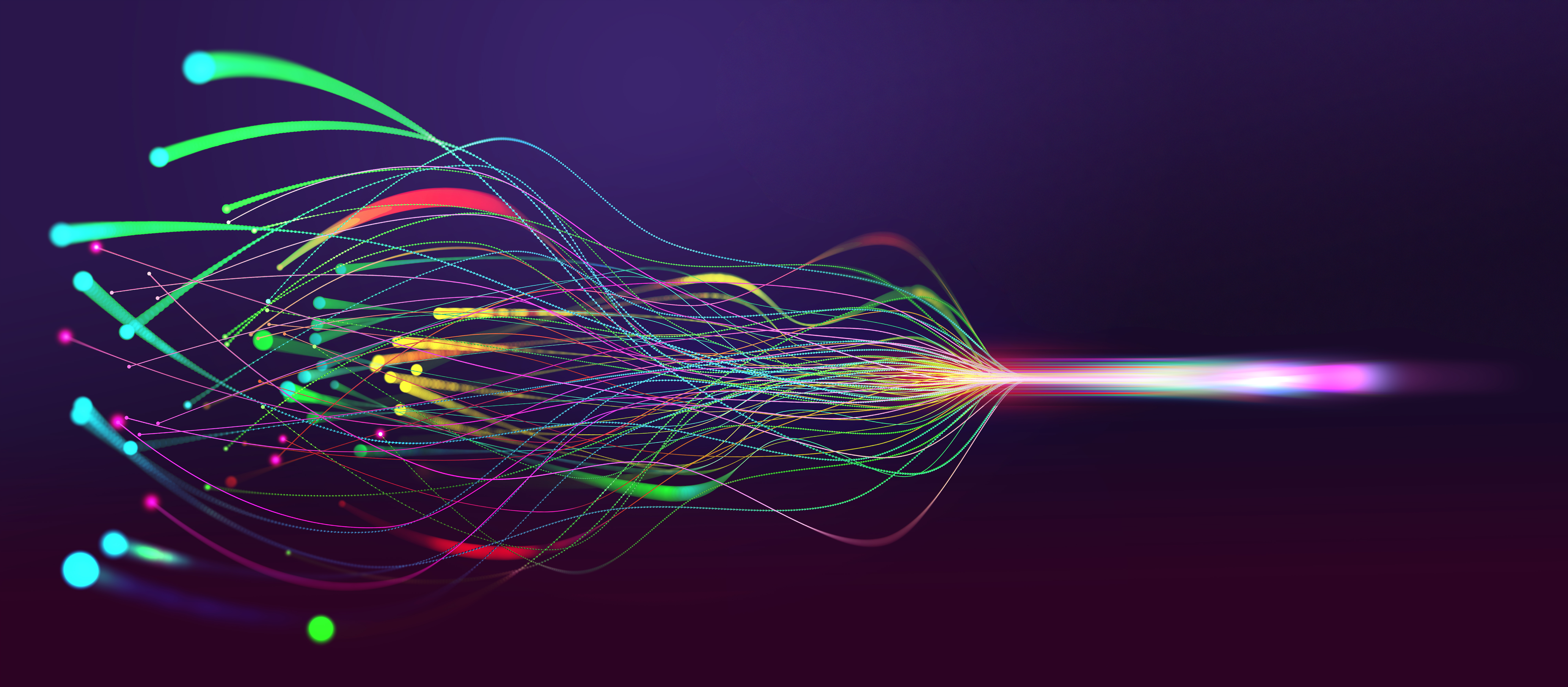 Vibrant digital streams of multicolored lines converging and diverging dynamically