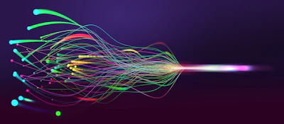 Vibrant digital streams of multicolored lines converging and diverging dynamically