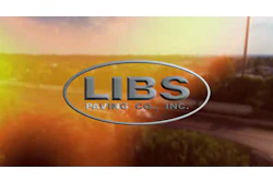 Libs Paving Company metallic blue logo on sunset-colored background