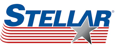 Stellar corporate logo with blue text and red striped star symbol
