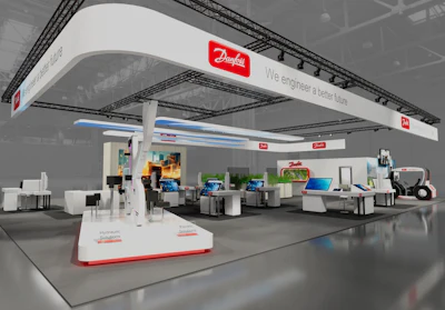 Danfoss technology exhibition booth with interactive displays and technical solutions