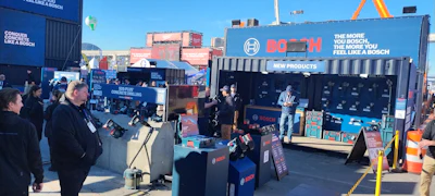 Bosch trade show booth with power tools and equipment displays