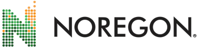 Noregon corporate logo with green and orange dotted letter mark