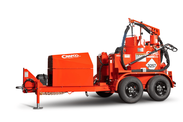 Chaco red industrial wood chipping machine with dual axles and hydraulic crane system