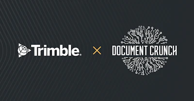 Trimble and Document Crunch partnership announcement with logos connected by multiplication symbol