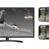 ALMix industrial equipment 3D modeling software interface with data visualization dashboards displayed on monitor and mobile screens