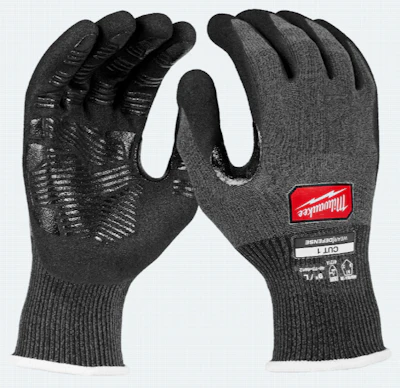 Black Milwaukee work gloves with textured grip palms and knit cuffs