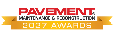 Pavement Maintenance & Reconstruction 2027 Awards logo with red text and gold ribbon banner