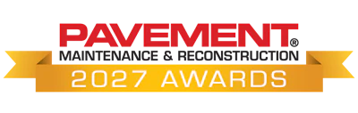 Pavement Maintenance & Reconstruction 2027 Awards logo with red text and gold ribbon banner