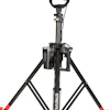Professional LED strobe light on adjustable tripod stand with red accents