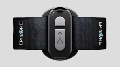 EPICORE abdominal EMS muscle stimulation belt with black fabric straps and central control unit