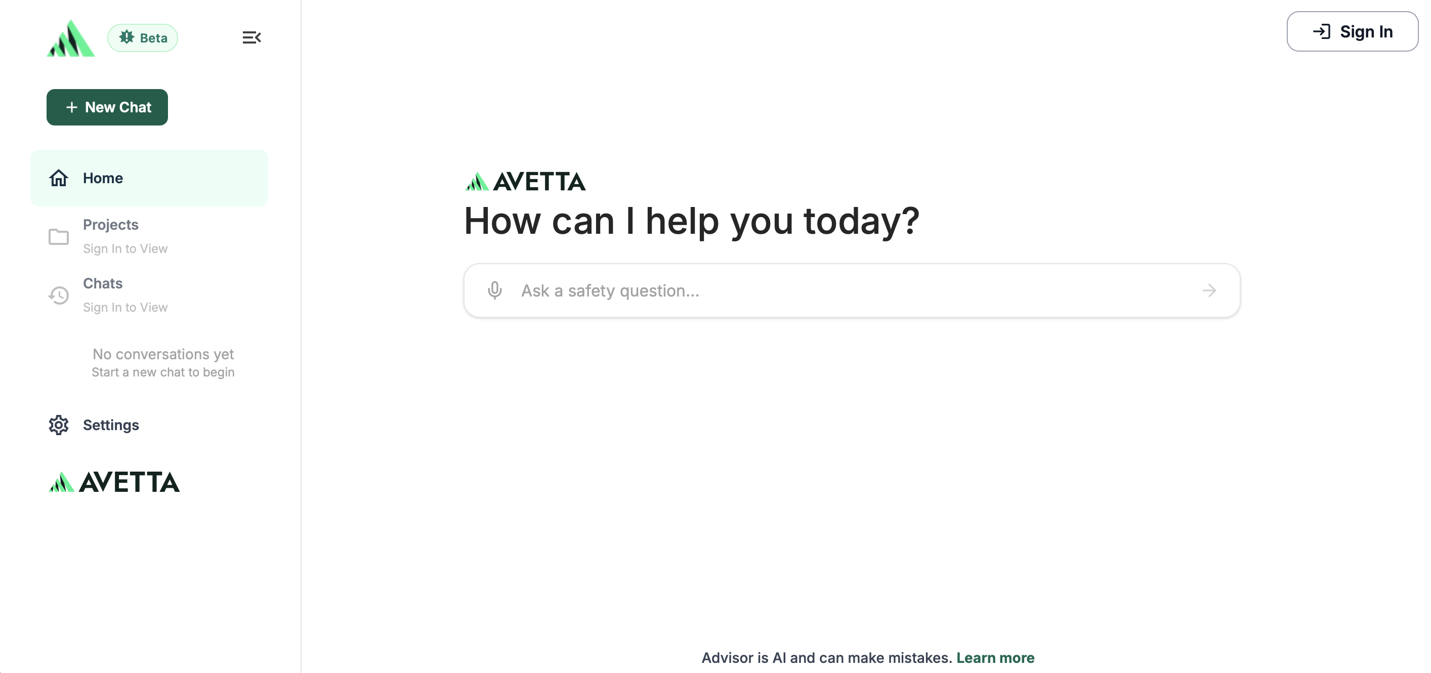 AVETTA logo with green triangle icon and black text in chat interface header