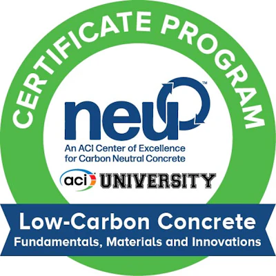 NEVI ACI University Certificate Program badge for Low-Carbon Concrete Fundamentals, Materials and Innovations