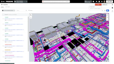 3D architectural floor plan visualization showing multi-level building layout with color-coded rooms and spaces